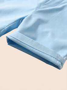 Boys' Solid Color Casual Shorts, With Pockets & Elastic Waistband, Suitable For School Uniform, Athletic Wear - Baby Blue - View 6