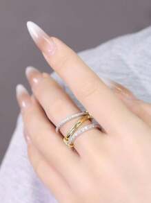 1 Stück Damen Mode Edelstahl Multi-Loop Kubikzirkonia Ring mit Layered Design, geeignet für den täglichen Gebrauch und Partys