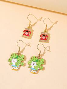 1 Pair Mother's Day Heart Phone & Cute Potted Cat Earrings, Fashion Earrings & Pendants For Women - Multicolor - View 2