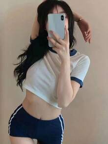 A Set Of Women's Summer Cosplay College Style Sports Cheerleading JK Uniform Set - Multicolor - View 3