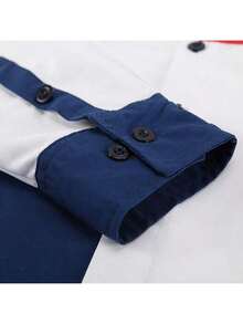 Camisa de manga larga casual de los hombres, y el bloque de color colisionó con el diseño de color, botones delanteros, moda, cómodo, casual, adecuado para todos los días, viajes, trabajo - Blanco - Ver 6