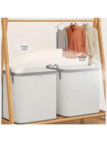 23.2in*22.8in Extra Large Clothes Storage Box, Foldable Blanket Storage Bag With Durable Handles, Gray And White Striped Design, Suitable As Gift For Friend, Bedroom Organization, Clothes Storage, Storage Container, Women Limited Time - Multicolor - View 6