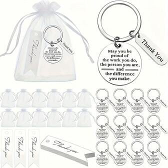 36 stuks/12 sets sleutelhangers met organza zakjes en bedankkaartjes - Waardering van werknemers Ideaal voor collega's, verpleegkundigen, leraren - Perfect als afstudeer- of kantoorcadeau Auto-accessoires Tasbedel School Schattig Goth Y2k
