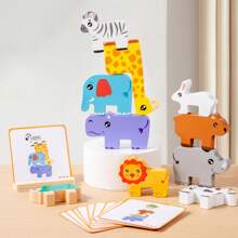 Wooden Large Animal Sorting And Stacking Block Game Toy, Balance Building Game, Animal Recognition With 10 Advanced Challenge Cards, Suitable For Girls And Boys Aged 1, 2, 3 Years Old, Kindergarten Educational Toy, Youngsters's Festival Birthday Gift