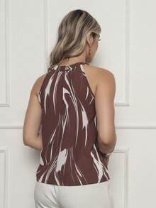 Women's Cherry Blossom Printed Tank Top Stylish - Rust Brown - View 2