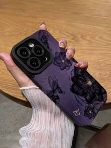 1 件黑色墨水花卉图案竖条纹仿皮手机保护壳，适用于 Apple 和各种型号 - 彩色 - 查看 5
