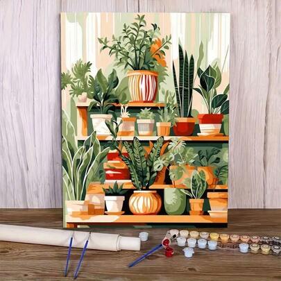 1 件 DIY 疗愈艺术着色成人专用丙烯数字油画绿色沙漠植物背景墙装饰套装，包含丙烯颜料和画笔（无框），适合初学者、家居装饰/生日/节日/圣诞节/新年/婚礼/派对礼物 - 40*50 厘米/15.74*19.68 英寸