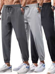 1pc Men Fitness Boyfriend Style Men Drawstring Waist Flap Pocket Side Sports Pants - Dark Grey - View 6