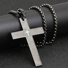 Collar con colgante de corona de espinas de Jesús, cruz de acero inoxidable para hombres. Joyería de oración cristiana vintage - Cruz grabada - Ver 5
