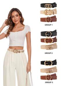 3 Pcs Women's Belt Set, Women's Waist Belts With Gold Color Alloy Buckle, Suitable For Jeans - Multicolor - View 1