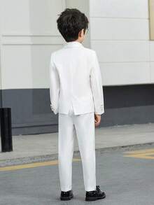 4 件套男童西装套装：夹克 + 背心 + 裤子 + 领结，适合婚礼、庆典和日常穿着 - 白色 - 查看 4