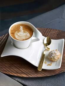 1套不对称波浪陶瓷杯碟，独特个性，自由式咖啡杯碟套装，美式下午茶甜品杯碟套装，极简主义高审美实用礼物，适用于餐厅，客厅，送礼，咖啡厅