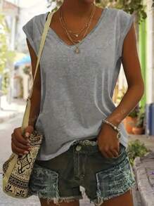 Set da 3 canotte casual minimali con scollo a V per donne taglie forti