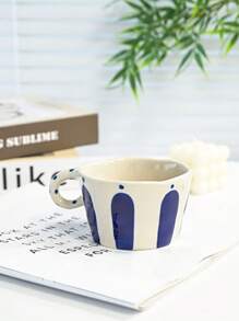 1pc Vintage Handpainted Striped Coffee Mug, Minimalist Aesthetic High-Quality Latte Mug, Office Tea Cup, Breakfast Milk Mug, Daily Water/Juice Cup, Microwave & Oven Friendly, Gift Idea