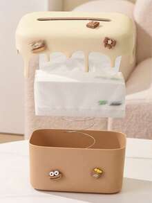 1pc Desktop Tissue Box With Cute Spring-Loaded Lifting Design, Creative Dust-Proof Napkin Holder For Living Room & Coffee Table, Removable Silicone Cover