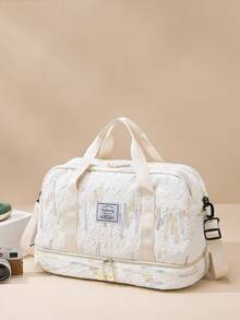 Fashionable & Cute Women Tote Bag With Separate Shoe Compartment, Lightweight Handheld Multi-Layer Pink 3D Lightning Bolt Travel Bag, Large Capacity Diagonal Crossbody Luggage Bag, Wet & Dry Separation Fitness Bag, Suitable For Suitcase, Outdoor, Storage, Colorful Student Schoolbag, Maternity Bag, Girlfriend Gift, Personalized Outdoor Bag, Men's Business Short-Trip Bag Bag For School School Accessories School Stuff - White - View 9