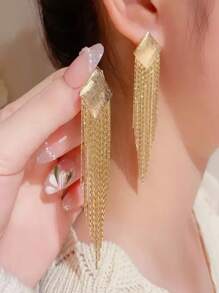 1 pièce Boucles d'oreilles à franges géométriques exagérées avec diamant, style métal, boucles d'oreilles mode minimaliste
