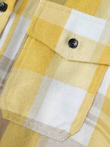 Camisa casual de poliéster con bolsillo, puño y cuello a cuadros, estilo universitario para uso diario, vacaciones y al aire libre, primavera