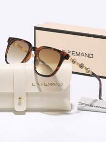 LINFEMAND LINFEMAND Elegante quadratische Rahmen dekorative Modegläser mit Metallkette und Blumendekoration, für Straßenfoto, ideales Urlaubsgeschenk für Sommerstrand, Outdoor, Reisen