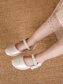 Pantofi plati cu bowknot perlat la modă pentru fete