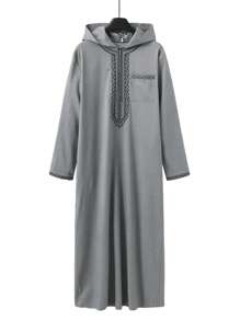 New Men's Loose Hooded Robe Luxury Men's Embroidered Long Sleeve Muslim Clothing Robe Middle East Juba Sobey Traditional Men's Robe