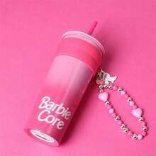 Barbie Stainless Steel Straw Cup Tumbler With Pendant 800ml/27oz Large Capacity Cartoon Cute Insulated Coffe Cup Water Bottle For Birthday Gifts - B - View 8