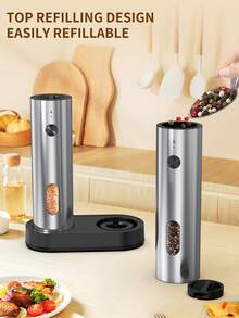 CLITON Rechargeable Electric Salt & Pepper Grinder Set With Auto LED Light - One-Handed Operation, Dual Charging Base & Adjustable Coarseness - Premium Automatic Spice Grinders (1PC 2pcs 2 Packs) - Nhiều màu - Xem 10