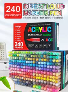 GuangNa 288/240/168/120/72/60/36/24/12 Color Direct Liquid Acrylic Marker Pens, Students Use Art Professional Drawing Drawing Color Soft-Head Marker Paper-Tight Stackable Diy Graffiti Coloring Book Coloring Pen Can Draw Glass Stone Waterproof Body Painting Brush Christmas Gift