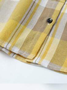 Camisa casual de poliéster con bolsillo, puño y cuello a cuadros, estilo universitario para uso diario, vacaciones y al aire libre, primavera