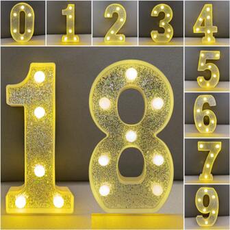 1 set de números de luz de cumpleaños LED de 8.6 pulgadas con brillo de plata, para edades de 1 a 100 años, lámpara de número para compromiso/boda/aniversario, iluminación decorativa para fiesta de cumpleaños