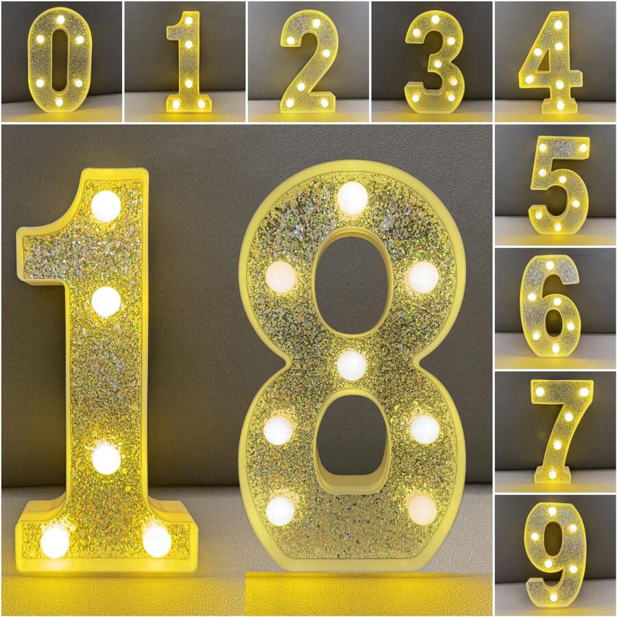 1 set 1-100 ans 21,8 cm Bougie d'anniversaire à led et paillettes argentées, lampe de numéro pour fiançailles/mariage/anniversaire, décoration d'éclairage de fête d'anniversaire