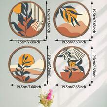 4pcs/8pcs Hollow Country Style Farmhouse Wall Decor, Boho Wall Hanging Art, Round Wall Stickers, Single Design Or Combination, Featuring Hill, Leaf, Sun, Blue, Yellow, Green Elements, Suitable For Decorating Living Room, Bedroom, Kitchen, Corridor, Rural Courtyard, Office, Ideal For New Year & Daily Life Decor, Unique Gift For Family, Friends, Lover - Multicolor - View 4