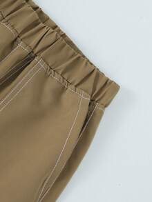 1 件青少年男孩休闲复古牛仔效果口袋工装裤，适合春、夏、秋、冬