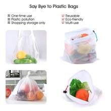 FAIS DU 5pcs Mesh Reusable Storage Bags Comes With  Fruit Vegetable Home Washable Bags Kitchen Storage Bags Storage Supplies - Red - View 6