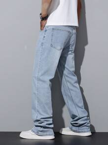 Stretchy Skinny Extra Long Jeans, Casual Street Fashion Washed Cotton Flared Leg Jeans With Slant Pockets