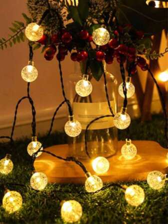 LED-lichtsnoer op zonne-energie, geschikt voor kamperen, festivals, barbecue, terras, tuin, prieel en tentdecoratie, in bubbelbalstijl