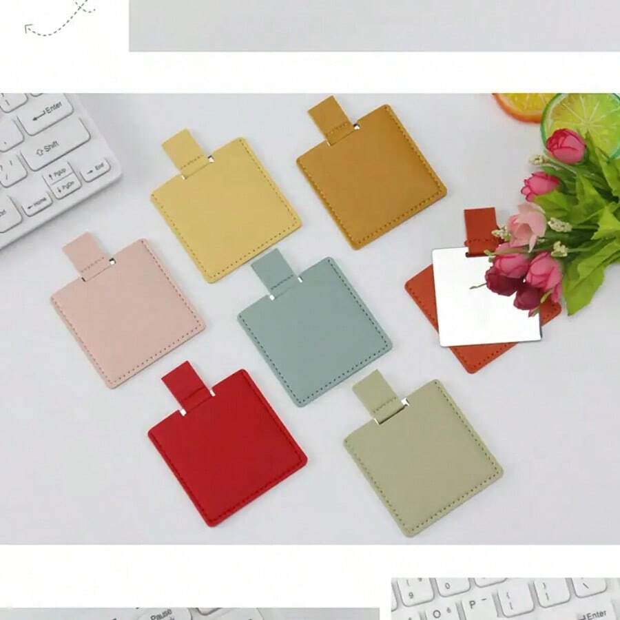 1pc Stainless Steel Small Unbreakable Mirror, Creative Gift Makeup Mirror. Stainless Steel Portable Compact Folding Mirror, Multi-Color Shells, Polished Surface, Perfect For Travel And Office Desk Use, Batteryless, Suitable For All Occasions - Multicolor - View 1