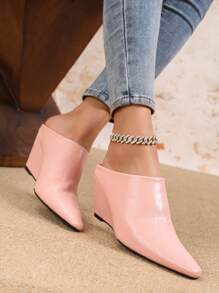 Europäischer und amerikanischer Stil Damen Mule Pantoffeln, weiche Leder Quadratische Zehe Keilabsatz Pantoletten, modische outdoor Plateau Slouch Schuhe