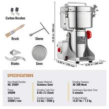 2000g Electric Grain Mill Grinder, High Speed 3400W Commercial Spice Grinders, Stainless Steel Pulverizer Powder Machine, For Dry Grains Spices Cereals Coffee Corn Pepper, Swing Type - 2000gRocking type Knob timing - 查看 7