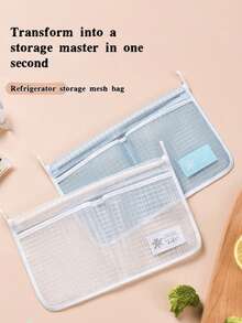 1pc Fridge Storage Mesh Hanging Basket, Multipurpose Kitchen Organizer Bag With Double Compartment - Multicolor - View 3