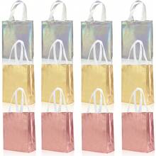 7.8 英寸 X 3.9 英寸 X 9.8 英寸可重复使用礼品袋，带手柄，适合生日、圣诞派对礼物，3/12 件 - 彩色 - 查看 12