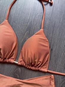 Vacation Beach Plain Color Tie-Up Bikini Set