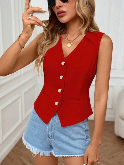 Colete feminino, colete versátil para escritório, elegante e casual