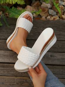 1 Pair Solid Color Unisex Elegant Party Preppy Holiday Fashion Beach Boho Casual Cute Fairy Wedding Commuter Retro Business Party Outdoor Chic Thick Sole Waterproof Platform Wedge Sandals, Summer Beach Wedding Party Office Home Gym Outdoor Jute Trim - White - View 9