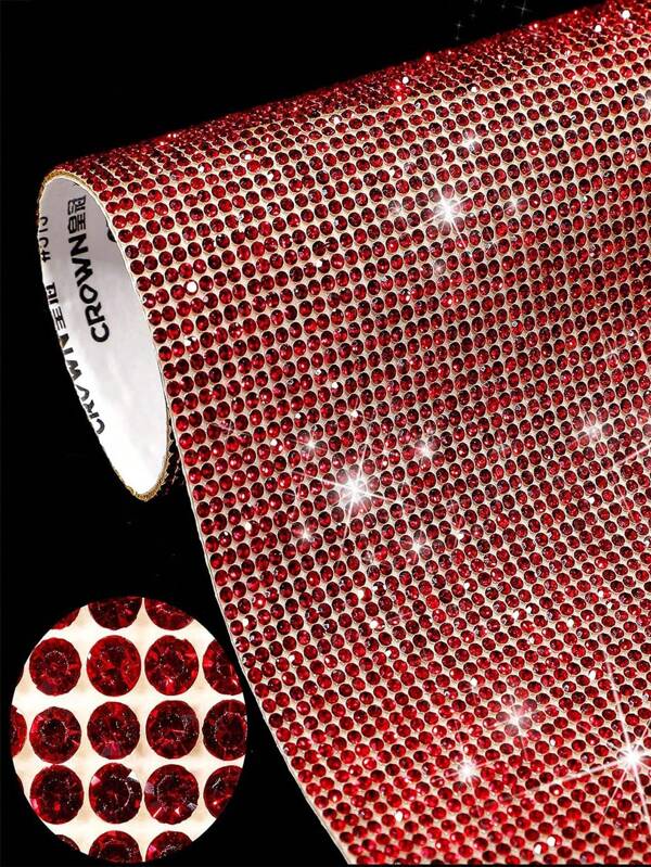 1 Pc Bling Bling Rhinestone Sheet Rhinestones Sticker DIY For Car, Furniture, Water Cup, Photo Frame Decoration, Self-Adhesive Glitter Crystal Gem Stickers For Car Decor, 4.45 X 9.37 / 8.96 X 9.37 Inch (Red)