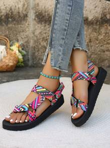 2025 Women's Wide Fit Colorful Print Strap Lightweight Foam Bottom Sandals, Suitable For Home, Leisure And Daily Wear, Summer