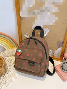 1 Pc Mini Cute Strawberry Print Maiden Backpack Children Small Backpack Snack Pack Versatile Lightweight Portable Zip Closure For Daily Storage Bag For Travel Vacation Shopping Kids Outdoor Supermarket Festival Children's Gifts Give A Gift To Your Daughter Fashion Corduroy Sweet Strawberry Pattern Adornment Casual Backpack Perfect Key Storage Bag For Young Children Pupils Girl BestfriendTravel Accessories - Multicolor - View 4