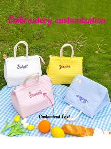1pc Personalizable Thick Aluminum Foil Insulated Lunch Bag, Custom Embroidered Name Large Capacity Student Bento Bag, Portable Tote Cooler Bag Multi-Functional For Picnic Travel Outdoor, Suitable For Office Workers, Teachers, Families, Friends, Partners, Christmas, Mother's Day, Teacher's Day, Nurse's Day, Back To School, Birthday Gift