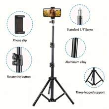 43.3 Inch Tall Selfie Tripod Stand, Suitable For Selfie, Live Streaming And Group Shots Compatible With IPhone, Android Phone, Gift For Birthday, Family, Friends Phone Holder, Phone Stand, Phone Accessories