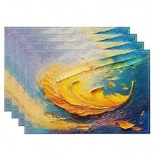 1/4/6/8/12 Pcs Linen Dining Table Placemats, Colorful Feather Oil Painting 3D Print Washable Table Mats, Surface Protective Pads, Indoor Outdoor Dining Table Mats, Suitable For Holiday Parties, Kitchen